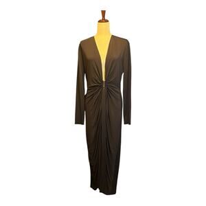 NWT BCBGMaxAzria Burgundy Ruched Deep V Bodycon Gown Size Large M0258